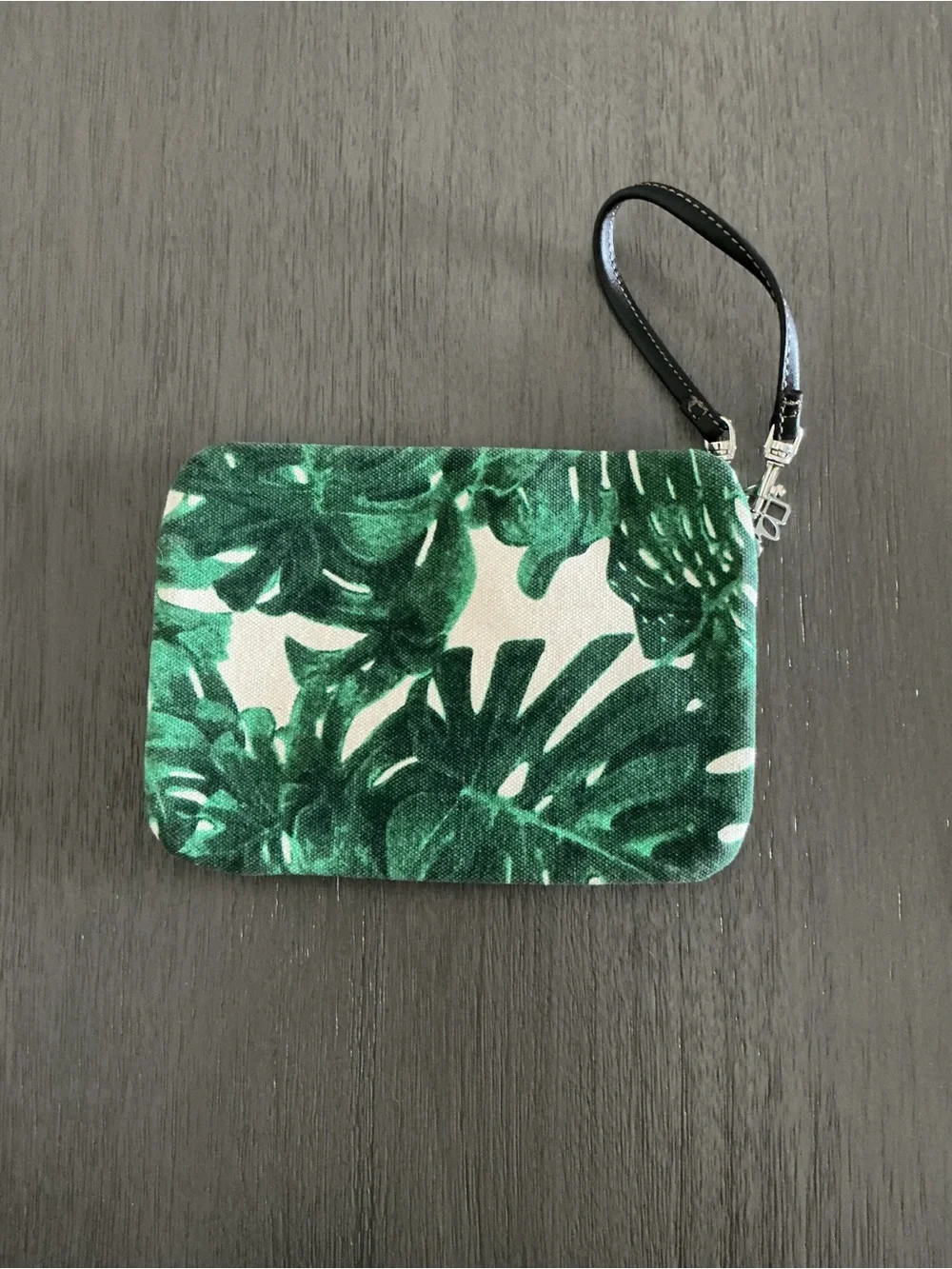 Biolage Green Tropical Leaf Cork Cutout Cosmetic Makeup Pouch Wristlet